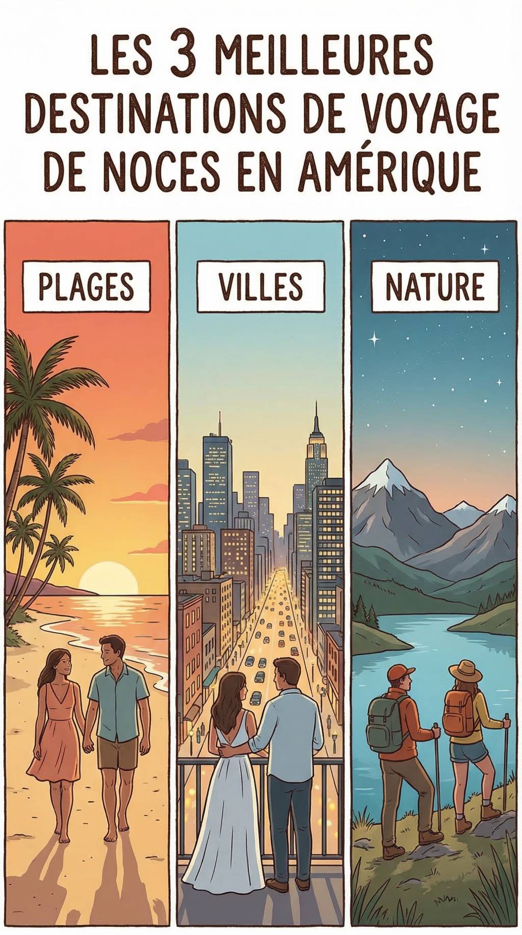 Les 3 meilleures destinations de voyage de noces en Amérique : plages, villes et nature pour un séjour inoubliable